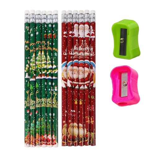 Viojrlly 12 Stück Weihnachtsstifte mit Radiergummi Holz Weihnachten Themenstifte Bleistifte, Reindeer Weihnachtsmann Schneemann Stifte Weihnachtsstifte Set Geschenke für Weihnachts Schulbüro Kinder(B) von Viojrlly