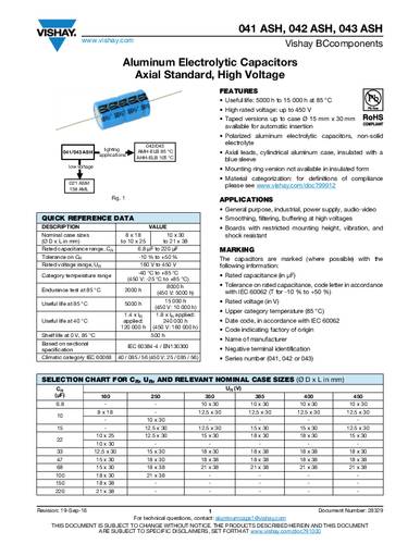 Vishay Elektrolyt-Kondensator axial bedrahtet 22 µF 385V +50% (Ø x L) 18mm x 30mm 1St. von Vishay