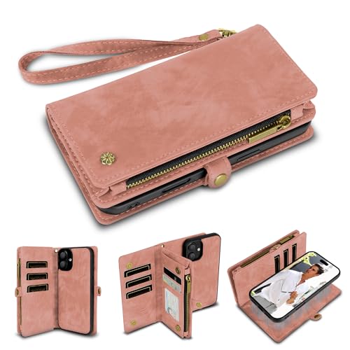 All-in-1 abnehmbare Brieftaschen-Hülle, kompatibel mit iPhone 16 Plus, PU-Leder, magnetische Klapphülle mit Handschlaufe, Reißverschluss und MagSafe-Kompatibilität, hält Telefon, 8 Karten, Rechnungen, von Vitomas