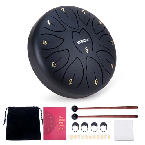 VixxNoxx Stahlzungentrommel Regentrommel Outdoor Garten Hand Drum Handpan Drum 6 Zoll 11 Noten C Key Musikinstrumente Percussion Instrument (Schwarz) von VixxNoxx