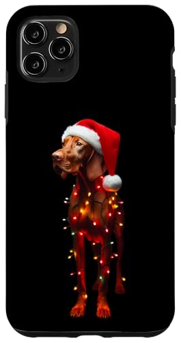 Hülle für iPhone 11 Pro Max Vizsla mit Weihnachtsmannmütze, Weihnachtsbeleuchtung, Hundebesitzer von Vizsla Christmas Products