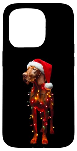 Hülle für iPhone 15 Pro Vizsla mit Weihnachtsmannmütze, Weihnachtsbeleuchtung, Hundebesitzer von Vizsla Christmas Products