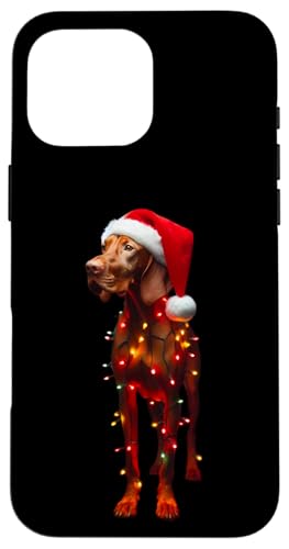 Hülle für iPhone 16 Pro Max Vizsla mit Weihnachtsmannmütze, Weihnachtsbeleuchtung, Hundebesitzer von Vizsla Christmas Products