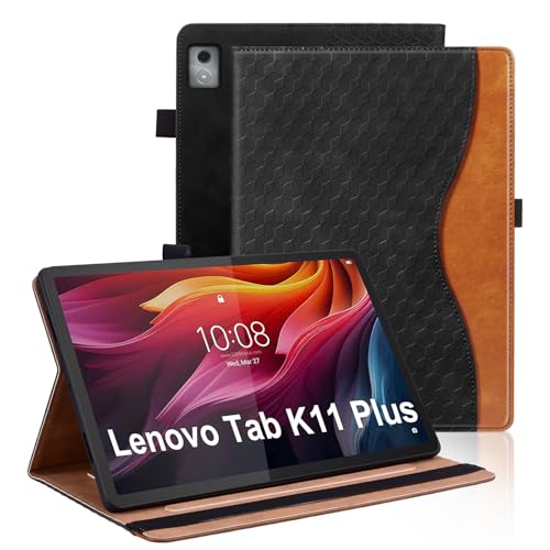 Vkooer Hülle für Lenovo Tab K11 Plus 11.45 Zoll 2024, Premium Pu Leder Schutzhülle Multi-Winkel Betrachtung Stand Folio Cover Case mit Dokumentschlitze mit Auto Sleep/Wake, Schwarz von Vkooer