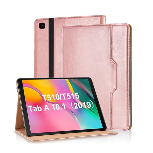 Vkooer Hülle für Samsung Galaxy Tab A 10,1 2019 (SM-T510/T515) mit Dokumentschlitze Premium PU Leder Segeltuch Folio Stand Schutzhülle Tasche Cover Case mit Auto Schlaf/Aufwach, Roségold von Vkooer