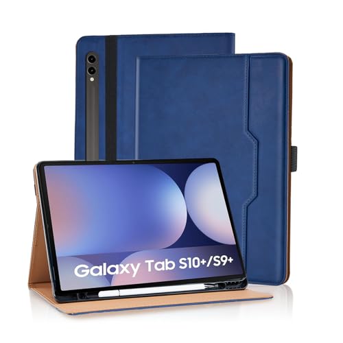 Vkooer Hülle für Samsung Galaxy Tab S10+ Plus/S9 FE+ Plus/S9+ Plus 12.4 Zoll mit Dokumentschlitze Premium PU Leder Segeltuch Folio Stand Schutzhülle Tasche Cover Case mit Auto Schlaf/Aufwach, Blau von Vkooer