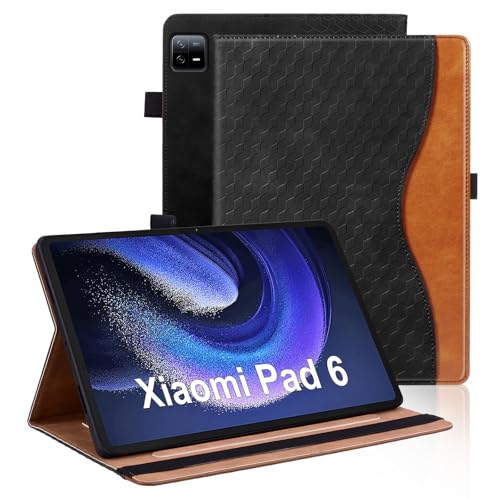 Vkooer Hülle für Xiaomi Pad 6 / Xiaomi Pad 6 Pro 11 Zoll 2023, Premium Pu Leder Schutzhülle Multi-Winkel Betrachtung Stand Folio Cover Case mit Dokumentschlitze mit Auto Sleep/Wake, Schwarz von Vkooer