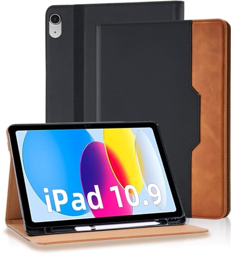 Vkooer Hülle für iPad 10 Generation Hülle mit Stifthalter Premium PU Leder Schutzhülle iPad 10.9 Zoll 2022 Tasche Cover Case mit Auto Schlaf/Aufwach Kartentasche - Schwarz von Vkooer