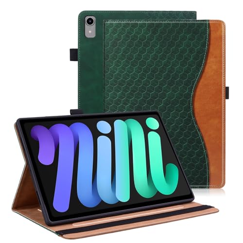 Vkooer Hülle für iPad Mini (A17 Pro) 2024 7. Generation 2024/ iPad Mini 6. Generation 2021 8.3 Zoll Schutzhülle, Ledertasche Cover Case mit Auto Schlaf/Aufwach Kartentasche - Dunkelgrün von Vkooer