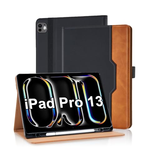 Vkooer Hülle für iPad Pro 13 Zoll M4 2024 Premium PU Leder Geschäfts Schutzhülle Tasche Cover Case mit Multi-Winkel Standfunktion Ruhen/Wecken für 13 Zoll iPad Pro 2024, Schwarz von Vkooer