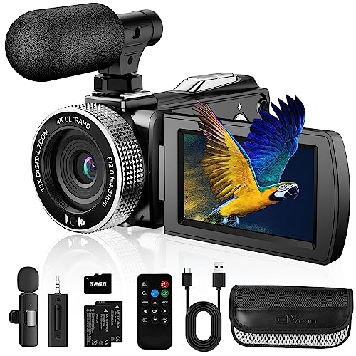 Vmotal 4K Videokamera, 48MP Foto/4K 60FPS Videorecorder, digitaler Camcorder für Vlogging auf YouTube, mit 2 Batterien/kabellosem Mikrofon/SD-Karte/Fernbedienung von Vmotal