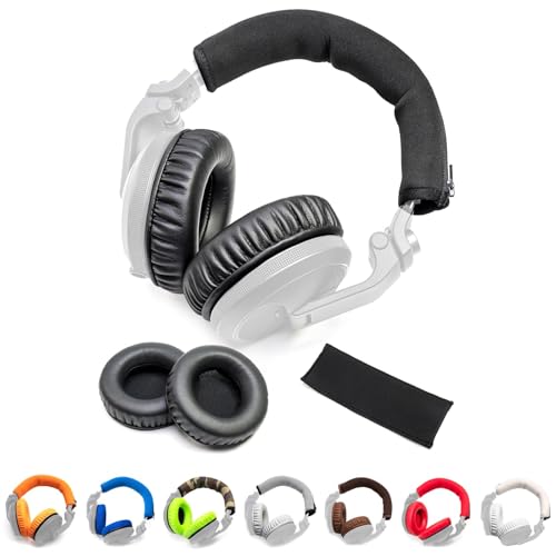 Ersatz-Ohrpolster und Kopfbügel-Polsterbezüge aus dickem, weichem Proteinleder, kompatibel mit Pioneer HDJ-X5 X5BT HDJ-X7 X7BT HDJ-X10 DJ-Headset-Kopfhörer, mit Memory Foam-Füllung (SchwarzKit) von Voarmaks