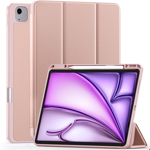 Vobafe Hülle Kompatibel mit iPad Air 13 Zoll Hülle M2 2024/iPad Pro 12.9 2022/2021(6./5. Generation), TPU Flexible Rückseite mit Stifthalter, Unterstützung Pencil Pencil Aufladung, Rosé Gold von Vobafe