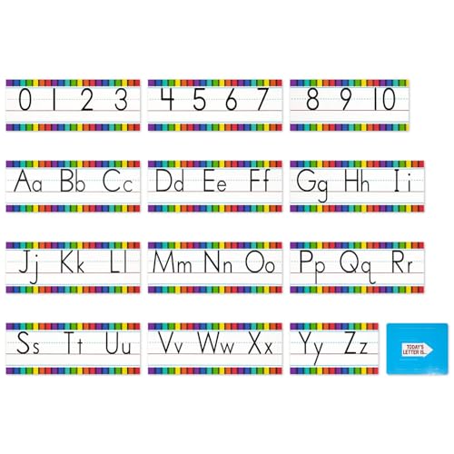 Klassenzimmer-Alphabet, Alphabet-Buchstaben für Klassenzimmer-Wand, Alphabet-Wanddekorationen, Display-Set, Zahlenposter, Bunte Alphabet-Wandtafel, interaktive Lern-Alphabetkarten für von Voihamy