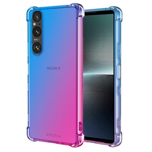 Vokuha Handyhülle für Xperia 1 V, Sony 1V XQDQ62 Hülle, niedlicher klarer Farbverlauf, schlank, stoßfest, TPU-Rückseite, Handy-Schutzhülle für Sony Xperia 1 V, Blau/Rosa von Vokuha