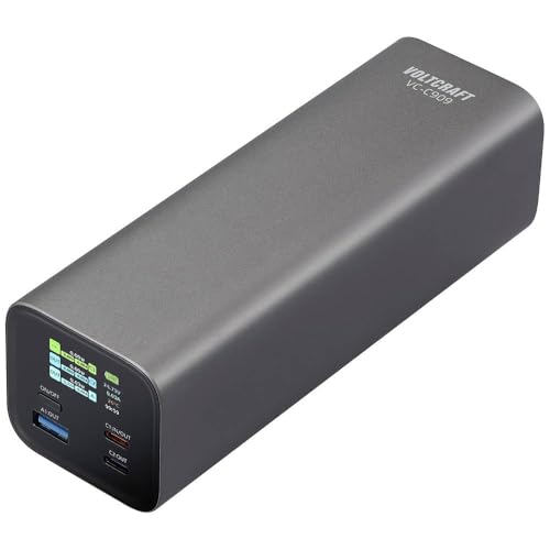 VOLTCRAFT VC-C909 Powerbank 27000 mAh USB PD 3.1 Li-Ion Schwarz-Silber Statusanzeige von Voltcraft