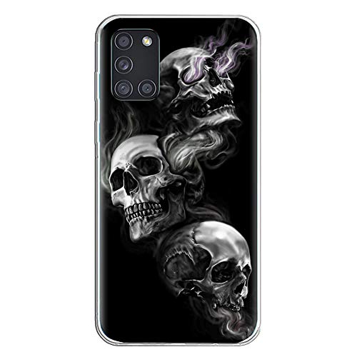 Halloween HandyHülle Kompatibel mit Samsung Galaxy A21s Hülle Transparent [Stoßfest] Weiche Silikon [Kratzfest] TPU Bumper Ultra Dünn Totenkopfes Blume Muster Durchsichtige Schutzhülle (5) von VooDirop