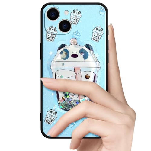 Handyhülle Kompatibel mit Apple iPhone 15 Hülle Cute Weiche Silikon Gel Kratzfest Schutzhülle mit Glitzer Flüssig Flexible TPU Interessante Ständer Cover Case für Mädchen(Panda) von VooDirop