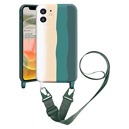 Handykette Handyhülle kompatibel mit Apple iPhone 11 Necklace Hülle Nylon Schultergurt Weich Silikon TPU Cover mit Kordel zum Umhängen Schutzhülle mit Stylische Band(Regenbogen Grün) von VooDirop