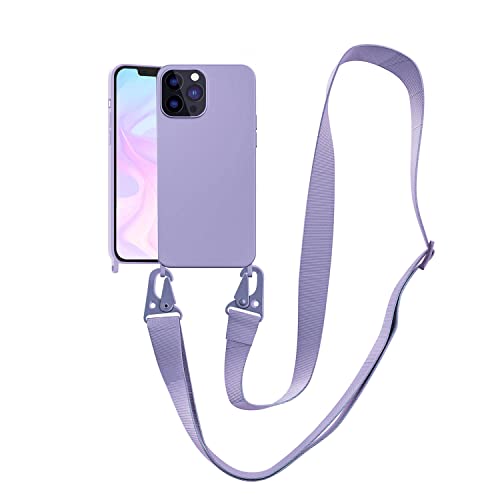 Handykette Handyhülle kompatibel mit Apple iPhone 11 Pro Necklace Hülle Nylon Schultergurt Weich Silikon TPU Cover mit Kordel zum Umhängen Schutzhülle mit Stylische Band(Lila) von VooDirop