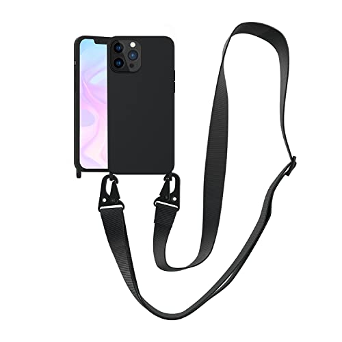 Handykette Handyhülle kompatibel mit Apple iPhone 14 Pro Max Necklace Hülle Nylon Schultergurt Weich Silikon TPU Cover mit Kordel zum Umhängen Schutzhülle mit Stylische Band(schwarz) von VooDirop