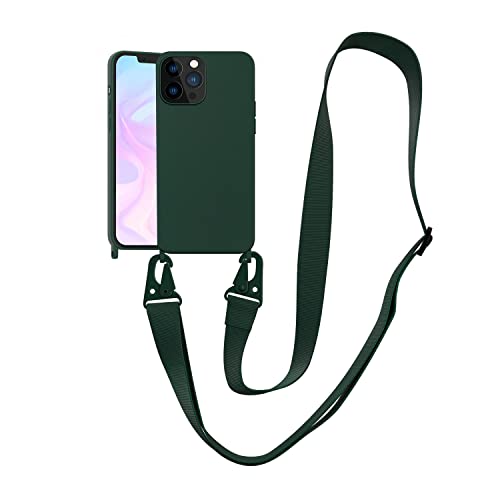 Handykette Handyhülle kompatibel mit Apple iPhone 14 Pro Necklace Hülle Nylon Schultergurt Weich Silikon TPU Cover mit Kordel zum Umhängen Schutzhülle mit Stylische Band(Piniennadel grün) von VooDirop