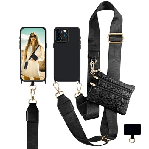 VooDirop Handykette mit Tasche Handyhülle für iPhone 16 Plus Clip und Go Handyband zum Umhängen Lanyard Handyhülle mit Abnehmbar Kordel und Geldbörse von VooDirop