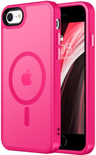 Vooii Verbesserte magnetische Schutzhülle für iPhone SE 3. / 2. / 2020, iPhone 8/7, kompatibel mit Magsafe, militärischer Schutz, schlanke und taschenfreundliche, durchscheinende Schutzhülle, Hot Pink von Vooii