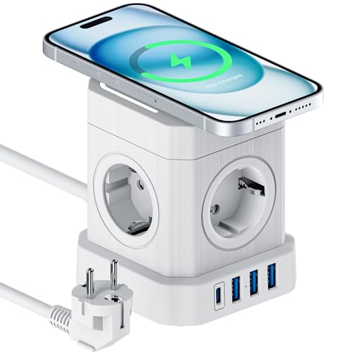 VOOMY Cube S6 Draadloze Mehrfachsteckdosen-Ladegerät für iPhone, iPad, MacBook Pro und Samsung Galaxy, weiß von Voomy