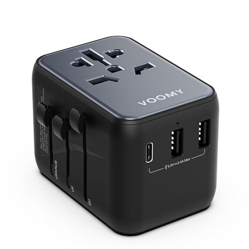 Voomy Reiseadapter Weltweit, Universal Reisestecker mit 1 USB-C, 2 USB-A, Steckdosenadapter Europa UK Mexiko Australien Japan Thailand, Reiseadapter USA, Reisestecker Adapter Weltweit, Travel Adapter von Voomy