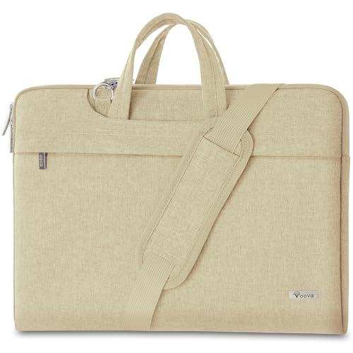 Voova Laptoptasche Tasche 15 15,6 16 Zoll Notebook Schultertasche Umhängetasche Tragetasche Notebooktasche leicht mit Versteckbarer Griff für Laptop 15.6 Beige Aprikose von Voova