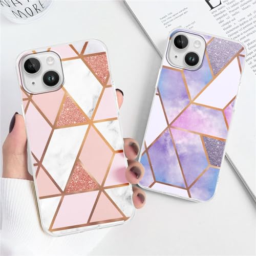 Votvloay 2 Stück Handyhülle für iPhone 15 6,1" Hülle, Durchsichtig Aesthetic Marmor Muster Case, Transparent Weich Silikon Dünn TPU Stoßfeste Schutzhülle Frauen Mädchen Cover für iPhone 15, 02 von Votvloay