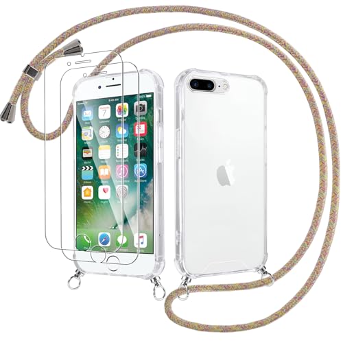 Votvloay Handykette Handyhülle für iPhone 7 Plus/8 Plus 5,5" Hülle mit Band - mit 2 x Schutzfolie, Transparent Case mit Kordel zum Umhängen, Weich TPU + PC Back Schutzhülle Cover, Gelb von Votvloay