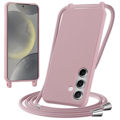 Votvloay Handykette für Samsung Galaxy S24 5G Hülle mit Band 6,2", Necklace Handyhülle mit Abnehmbar Kette zum Umhängen Case Kordel Schnur Schutzhülle Weich Silicone TPU stoßfest Cover, Sandpulver von Votvloay