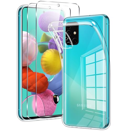 Votvloay für Samsung Galaxy A51 4G Hülle Durchsichtig mit 2 Stück Schutzfolie, Transparent Handyhülle Panzer Schutz Glas, Schutzhülle Silikon TPU Gel Case Cover Schutzglas für Samsung A51 4G 6,5“ von Votvloay