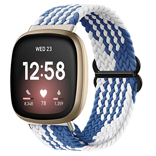 Vozehui Geflochtenes Solo Loop Armband Kompatibel mit Fitbit Versa 3/Sense, Atmungsaktiv Elastisch Weiches Nylon Verstellbares Sport Ersatzband für Damen Herren von Vozehui