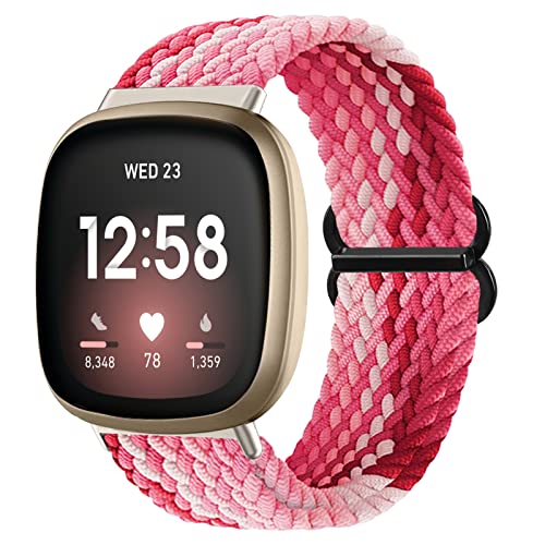 Vozehui Geflochtenes Solo Loop Armband Kompatibel mit Fitbit Versa 3/Sense, Atmungsaktiv Elastisch Weiches Nylon Verstellbares Sport Ersatzband für Damen Herren von Vozehui