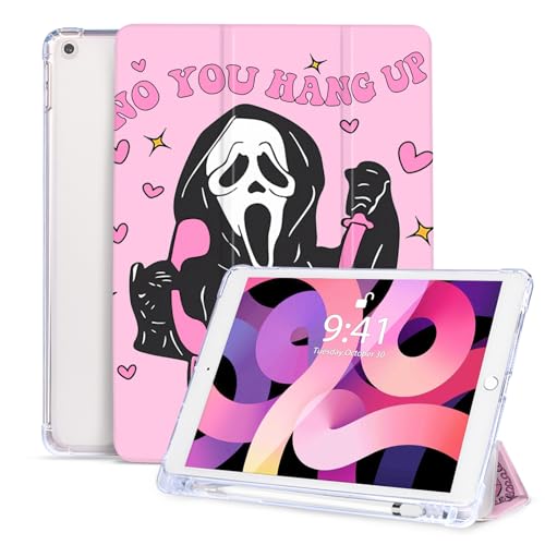 Vozehui Hülle für iPad 10.2 Zoll 9/8/7 Generation Rosa Hülle mit Bleistifthalter, Auto Sleep/Wake für Cartoon Geist Gruseliges Gesicht Hülle für Frauen Männer Mädchen Jungen, 2021/2020/2019, Rosa von Vozehui