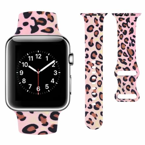 Vozehui Kompatibel für Apple Watch Silikon Armband 49mm 45mm 44mm 42mm, Kuh Leopard Zebra Animal Print Soft Band Kompatibel mit iWatch Apple Watch Armband SE Serie 9 8 7 6 5 4 3 2 1, Leopardendruck von Vozehui