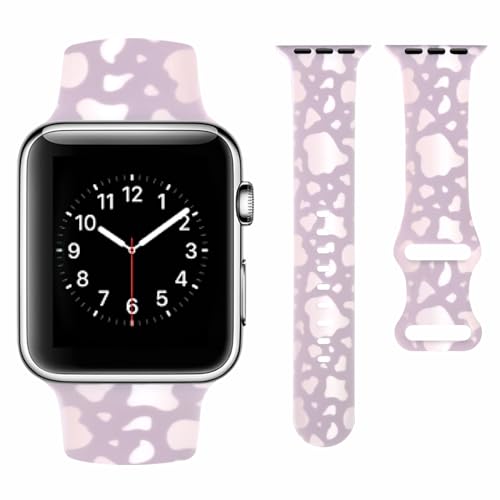 Vozehui Kompatibel für Apple Watch Silikon Armband 49mm 45mm 44mm 42mm, Kuh Leopard Zebra Animal Print Soft Sport Band Kompatibel mit iWatch Apple Watch Armband SE Serie 9 8 7 6 5 4 3 2 1, Kuh Druck von Vozehui