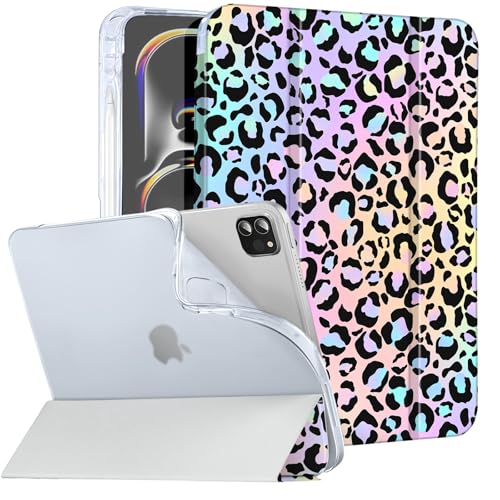 Vozehui für iPad Pro 11 Zoll Hülle 2024 iPad Pro 11 (M4 5. Generation) Hülle mit Bleistifthalter, Abnehmbare Magnetische Slim Stand Hard Back Shell Hülle für iPad Pro 2024 Hülle 11", Bunter Leopard von Vozehui