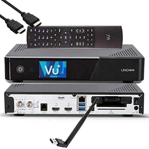 VU+ UNO 4K SE - UHD HDR 1x DVB-S2 FBC Sat Twin Tuner E2 Linux Receiver, YouTube, Satellit Festplattenreceiver, CI + Kartenleser, Media Player, USB 3.0, + EasyMouse HDMI-Kabel & 150 Mbit WiFi Stick von VU+