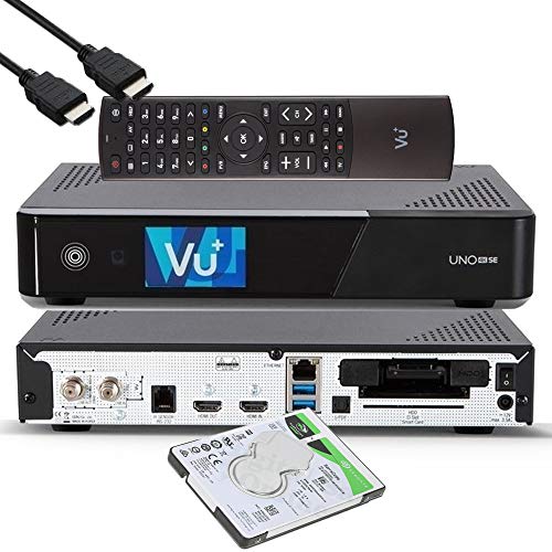 VU+ UNO 4K SE - UHD HDR 1x DVB-S2 FBC Sat Twin Tuner E2 Linux Receiver, YouTube, Satellit Festplattenreceiver, CI + Kartenleser, Media Player, USB 3.0, + EasyMouse HDMI-Kabel & 2TB HDD Festplatte von VU+