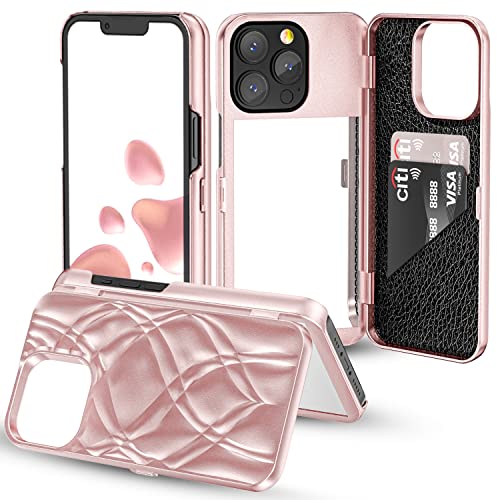 W7ETBEN iPhone 14 Pro Hülle, iPhone 14 Pro Hülle Case mit Kickstand eingebauten Spiegel Stoßfeste Kartenhalter Abdeckung für Apple iPhone 14 Pro 6.1 Zoll (Roségold) von W7ETBEN