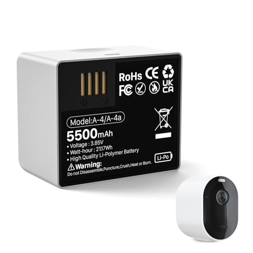 WAEUUKKPO Akku für Arlo Pro 4,Pro 3, 5500mAh A-4A Ersatz-Akku Wiederaufladbare Lithium-Batterien für Ultra,Ultra 2, VMA5400 VMC5040 VMS5240 VMC4040P VMC4041P Kameras (1 Stück) von WAEUUKKPO