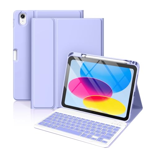 WALWALO Tastatur Schutzhülle für iPad 10 Generation - Tastaturabdeckung iPad 10. Generation 10,9 Zoll 2022, Stifthalter oben, magnetisch, kabellos, abnehmbar, italienisches Keyboard - Violett von WALWALO