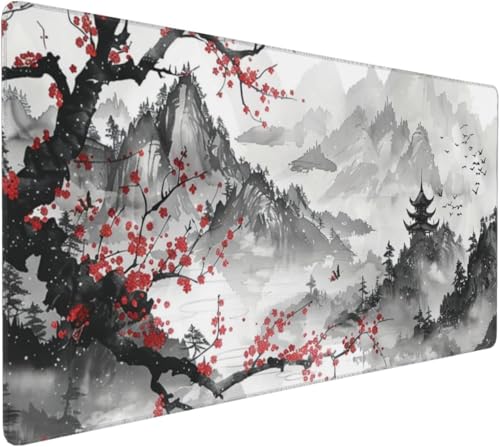 Aquarell-Kirschblüte Mauspad Gaming XL Anime Mousepad mit rutschfeste Gummiunterseite,Gaming mauspad weiß großer erweiterter Schreibtischschutz für das Home-Office (Farbe 1,90 * 40cm) von WANAHTON