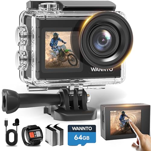 WANNTO Action Cam 5K 24MP Motion 5 Pro 40M Unterwasserkamera Ultra HD Touchscreen 170 ° Weitwinkel, EIS Stabilisierung mit Externem Mikrofon 64GB U3 Speicherkarte von WANNTO