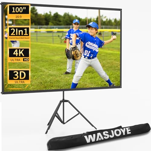 WASJOYE Beamer Leinwand Stativ, 100Zoll Tragbarer Projektionsleinwand Außenbereich Innenbereich, 1.2 Gewinn Gewebter Beamer, 16:9 Film PVC -Bildschirm mit Tragetasche für Filmabend (Grauer Bildschirm) von WASJOYE