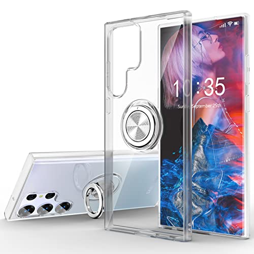 WATACHE Crystal Clear Galaxy S23 Ultra Case Clear Soft Slim TPU Stoßfest Case Cover mit 360 Grad Rotation Ring Halterung für Samsung Galaxy S23 Ultra (transparent) von WATACHE